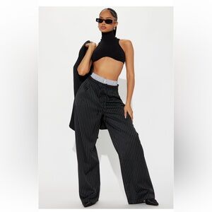 Double waistband pinstriped pant